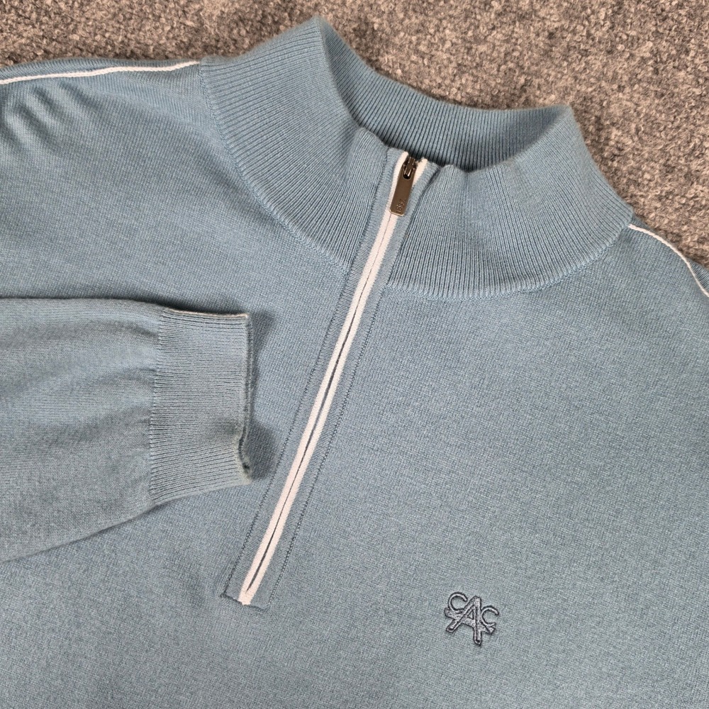 FootJoy Quarter Zip Sweater Mens Medium Blue Cotton Cashmere Pullover w/Logo